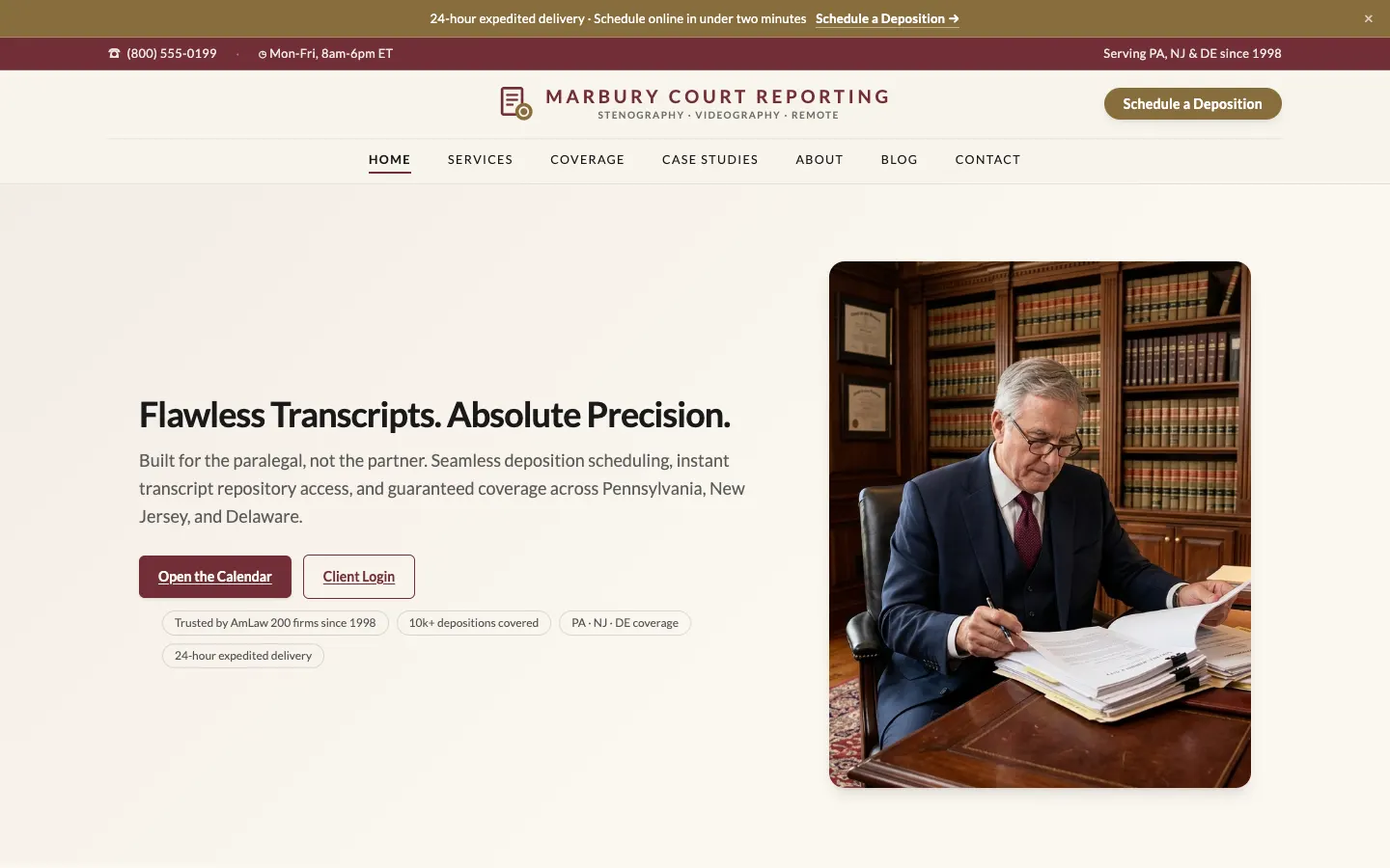 Marbury Court Reporting website